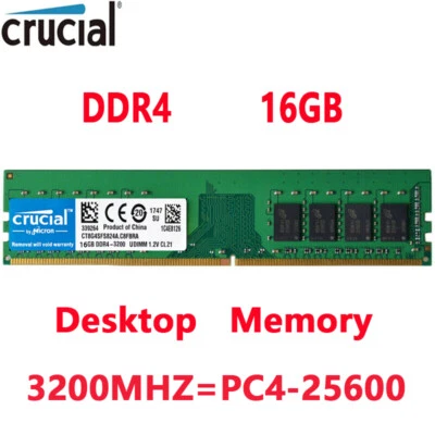 Crucial DDR4 16GB 3200 Mhz PC4-25600 288-pins Desktop Memory Dimm Ram 1 X 16GB - Image 1 of 4