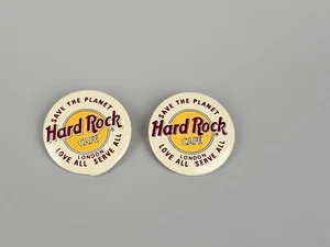 2x Lot Hard Rock Cafe London Save The Planet Love/Serve All Pinback Buttons - Picture 1 of 6
