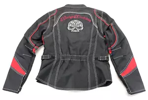 harley davidson womens riding jacket S black red Willie G. Scroll Skull armor - Picture 1 of 14