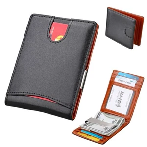 Cartera De Cuero Genuino Billetera Plegable Para Hombre Moda Casual Bloqueo RFID - Picture 1 of 18