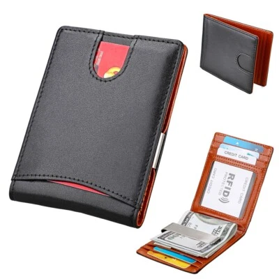 Cartera De Cuero Genuino Billetera Plegable Para Hombre Moda Casual Bloque RFID Foto 1 de 4