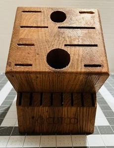 Cutco Homemaker 10 + 8 18 Slot Wooden Knife Block Holder Oak Made In USA - Picture 1 of 6