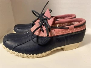 Bean Boots By LL Bean Navy Pink Rain Boots Sz 9 Made In Maine USA Excellent - Picture 1 of 10