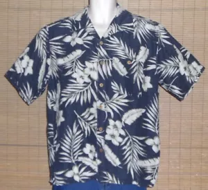 Mens CAFE HAVANA Hawaiian Shirt Blue Cream Green Tropical Flowers Leaves Medium - Picture 1 of 7