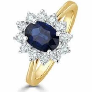 18ct yellow gold sapphire diamond cluster ring blue The Diamond Store Engagement - Picture 1 of 9