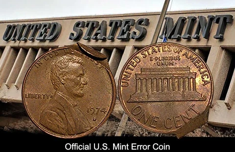 1974-D FOLD OVER Lincoln Cent Error ID:T83186 Cover