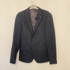 Montague Burton S 100% shetland tweed new wool fitecom navy blazer suit jacket