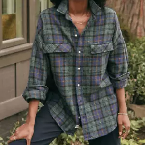 Frank & Eileen McLoghlin Utility Flannel Green/Blue Plaid Button-Up Shirt M/L - Picture 1 of 15