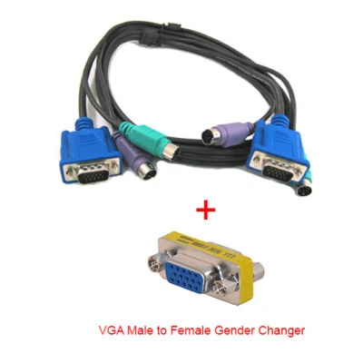 5 Ft 3-in-1 KVM Cable w/ Male PS2 Keyboard,Mouse & VGA + HD15 Gender Changer - Image 1 of 3