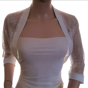 Womens Lace wedding Batwing Bolero 3/4 Long Sleeve Bridal Jacket Satin Edge - Picture 1 of 11