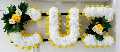 MYSILKFLOWERS LTD CUZ Artificial Silk Funeral Tribute Any 3 Letter Name Flower Wreath SON DAD BRO