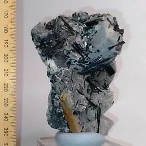 Black Tourmaline w/ Apatite in Quartz crystal cluster mineral specimen 0.29kg - Foto 1 di 9