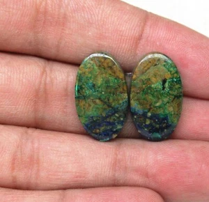 Natural Azurite Malachite Pair Cabochon Oval 20.20 Cts Loose Gemstone H 2119 - Picture 1 of 3