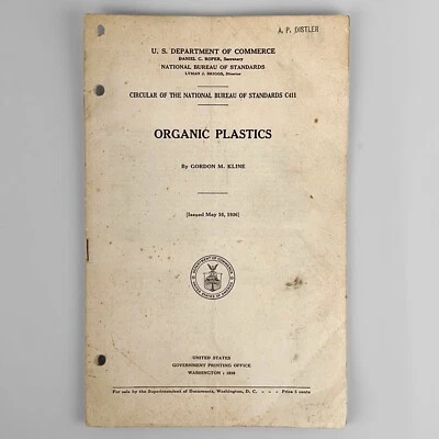 Rare VTG US Department Of Commerce May 1936 Organic Plastics 5 Cents book Manual - Image 1 of 4
