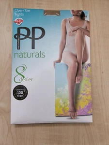 Pretty Polly Open Toe Tights Ladies Sheer 8 Denier Natural Hosiery - Picture 1 of 3