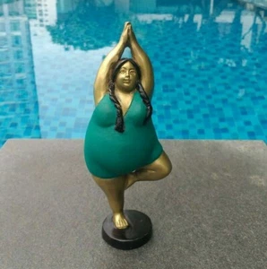 Yoga Fat Woman Brass Sculpture Statue Lady Figurine Green Handcraft Decor # 4 - Picture 1 of 8