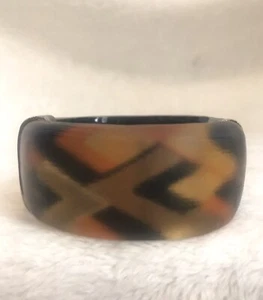 ALEXIS BITTAR GEOMETRIC PRINT LUCITE Bangle Bracelet YELLOW AQUA BLUE BLACK - Picture 1 of 12