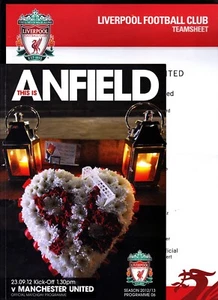 2012/13 LIVERPOOL V MANCHESTER UNITED 23-09-2012 PREMIER LEAGUE & TEAMSHEET - Picture 1 of 1