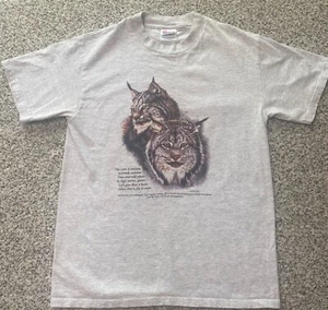 Vintage 1999 Jim Morris LYNX Cat Short Sleeve Gray Shirt Animal Size Medium - Bild 1 von 5