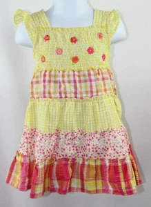 Abito floreale a quadretti Youngland giallo rosa arancione finiture arricciate senza maniche 3T - Foto 1 di 8