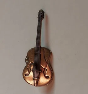 Vintage Brass Jazz Guitar Shaped Lapel Pin 2.5" Free Gift Bag - Picture 1 of 6