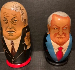 (2) Vintage Russian Political Leaders Wooden Nesting Dolls Lot - Picture 1 of 7