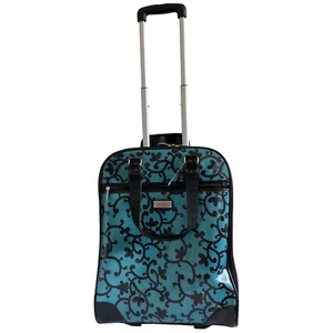 ELLEN TRACY 20" Designer Carry On Luggage Wheeled Duffel Teal Floral Black Plaid - Picture 1 of 17