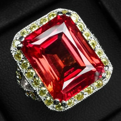 Dazzling Sunset Red Tourmaline 21.80Ct 925 Sterling Silver Handmade Rings Size 6 - Image 1 of 4