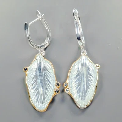 Handmade Earrings 30 ct Natural Aquamarine Earrings 925 Sterling Silver /E126857 - Image 1 of 4