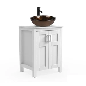 Tocador de baño de 24"" con recipiente de vidrio fregadero ahorro de agua 1,5 GPM combo de grifo - Imagen 1 de 10