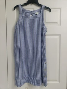 For Cynthia Tank Dress Womens Large Blue Striped Sleeveless Boho Linen Summer - Picture 1 of 7