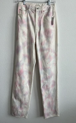 Pantalones de mezclilla para mujer Pacsun rosa claro tie dye tiro alto años 90 novio pierna recta 26 Foto 1 de 4