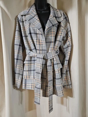 单颗夹克人造麂皮绒棕褐色长线格子风衣外套,尺寸 L,街头服饰 — 第 1/4 张图片