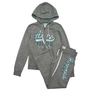 Conjunto de sudadera Aeropostale para mujer pequeña gris con cremallera sudadera con capucha Spellout retro acogedor Y2K - Imagen 1 de 21
