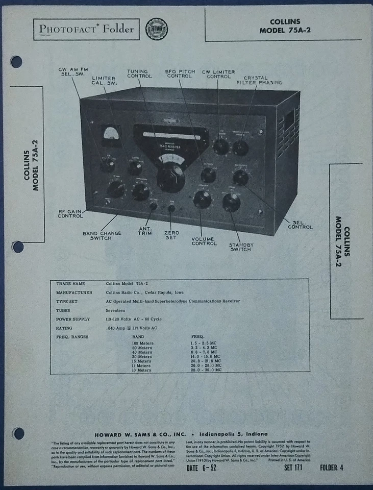 SAMS Collins 75A-2 Receiver Service Instructions  - Изображение 1 из 1