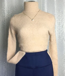 SCHRISTINA CO Turtleneck Sweater Pullover Soft Fuzzy Fluffy  Winter Camel  S/M - Picture 1 of 10