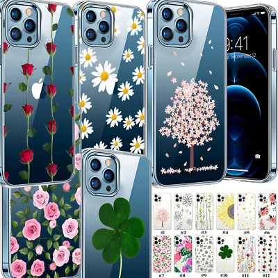 For iPhone 16e 15 13 14 Pro Max 17 Air Floral Phone Clear Slim Phone Case Cover - Imagem 1 de 4