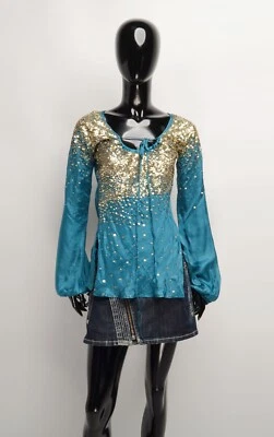 Blusa Nolita Norte Pequeña Italia Sirena Hada Cuentas Seda Azul Talla 42 Foto 1 de 4