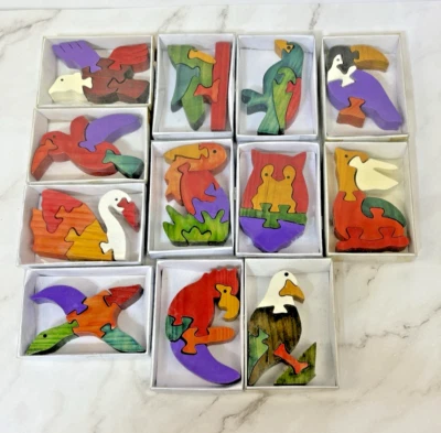 11 Cute Colorful Bird Jigsaw Puzzles Wood Small 3.5 in Puzzles Tropical Theme - Image 1 of 4