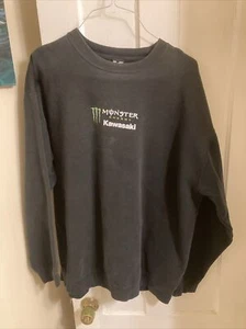 Y2K KAWASAKI Racing Monster Energy Drink Black Sweatshirt XL THRASHED - Picture 1 of 10