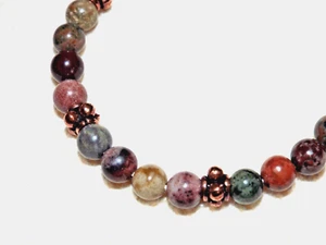 Mehrfarbig rosa grün orange hellbraun ausgefallen Jaspis massiv Kupfer Perlen Armband 7,25" - Bild 1 von 20