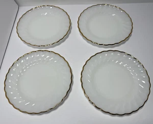 4 x Anchor Hocking Fire King Milk Glass Swirl 7" Plates Gold Trim - Picture 1 of 9