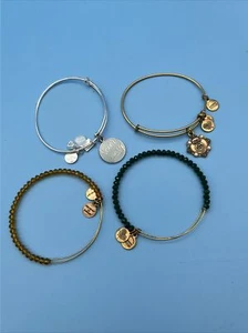 Alex & Ani Bangle Bracelet LOT 4 pc  Gold / Silver Tone Mom Never Give Up Beaded - Picture 1 of 4