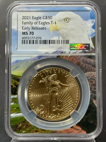2021 $50 Gold American Eagle Type 1 NGC ER MS 70 (Eagle Core Holder) 150 Known Cover