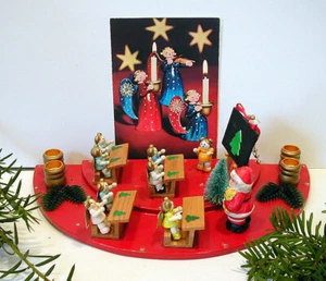 Adventskranz Weihnachten Deko Erzgebirge Holz Engelschule Kerzenhalter Vintage - Bild 1 von 17