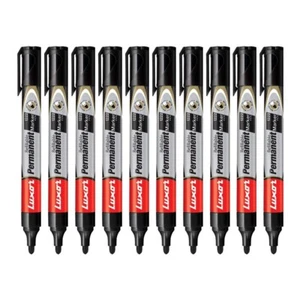 Black Refillabl Permanent Marker Pens All Surface Bullet Tip Waterproof- Pack 10 - Picture 1 of 5
