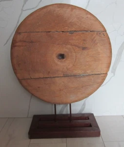 Antique large wood ox cart Primitive wooden wheel On Stand RARE - Picture 1 of 11