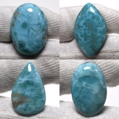 Lote 4 Piezas Piedras Preciosas Cabujón Larimar Natural Color Azul Rico Sin Tratar 25mm-30mm Foto 1 de 4