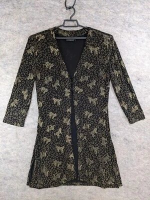 Cárdigan De Colección Conectado Top Mujer Extra Grande Negro Dorado Tejido Estampado Leopardo Largo Foto 1 de 4
