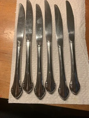 Набор из 6 ОБЕДЕННЫХ НОЖЕЙ 1881 Rogers Oneida Ltd из нержавеющей стали REPOSE BITTERSWEET - Изображение 1 из 3